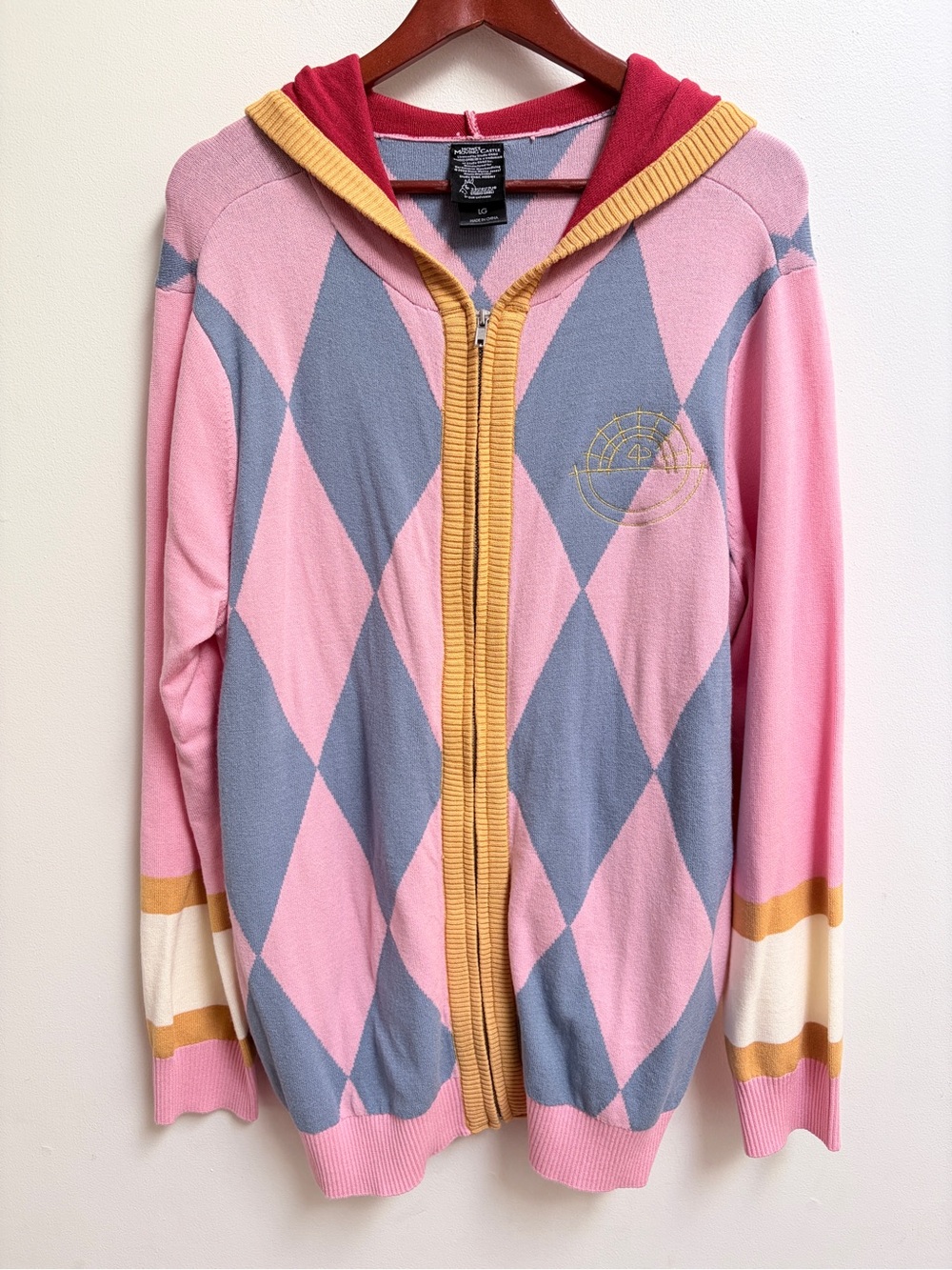 Studio Ghibli Howl’s Moving Castle Signature Argyle Zip Up Hooded Cardigan Large